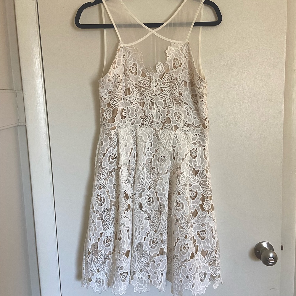 White Floral Dress with Nude Lining M